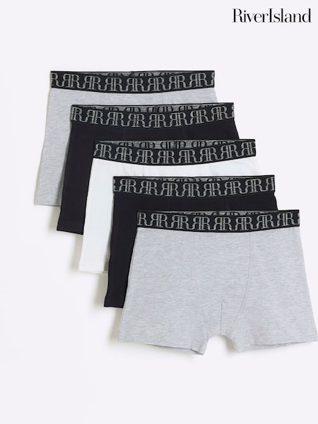River Island Grey Marl Boys Marl 100% Cotton Boxers 5 Pack (B48511) | €16