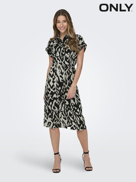 ONLY Short Sleeve Printed Button Up Midi Shirt Dress (B48582) | €25