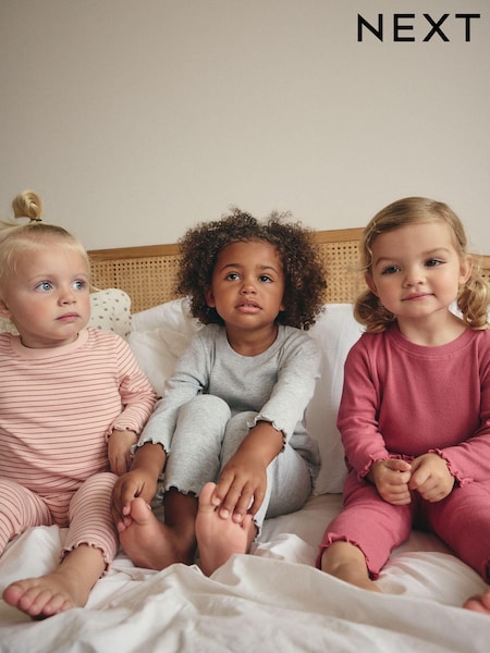 Grey Marl/Berry/Stripe - Pointelle Snuggle Pyjamas 3 Pack (9mths-8yrs) (B48611) | 35 € - 43 €
