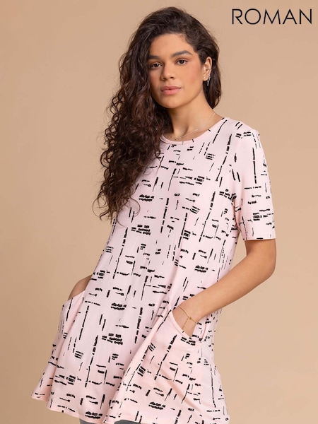 Roman Pink Abstract Pocket Stretch Swing Top (B48616) | 79 QAR