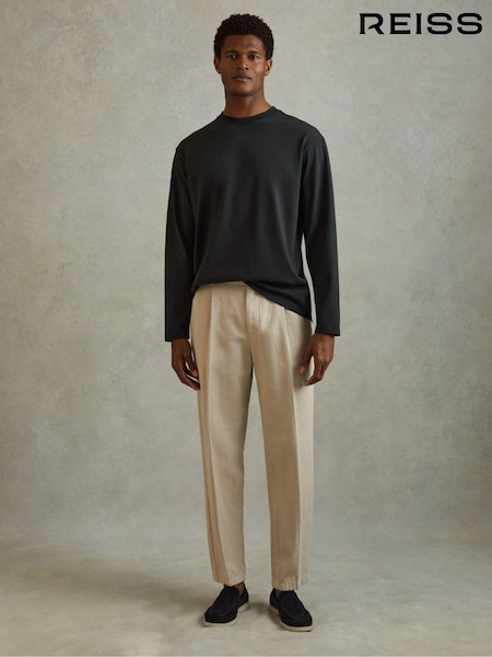 Reiss Washed Black Cube Cotton Crew Neck Long Sleeve T-Shirt (B48629) | €84