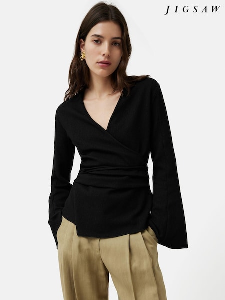 Jigsaw Textured Jersey Wrap Top (B48668) | €70