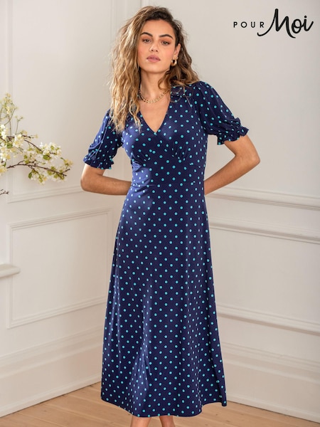 Pour Moi Blue Delphi V-Neck Slinky Stretch Midaxi Dress (B48714) | €42
