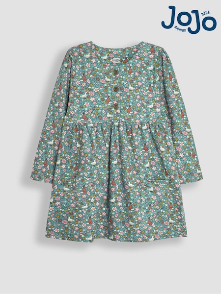 JoJo Maman Bébé Duck Egg Duck & Fox Floral Button Front Dress (B48768) | €17.50
