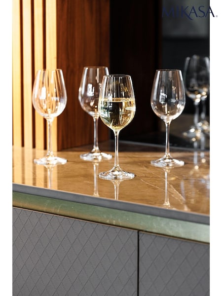 Mikasa Set of 4 Clear Treviso Crystal White Wine Ribbed Glass (B48807) | €54