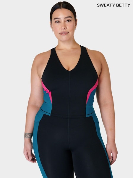 Sweaty Betty Black Beet Pink Reef Teal Power Racerback Bra Tank (B48887) | €30
