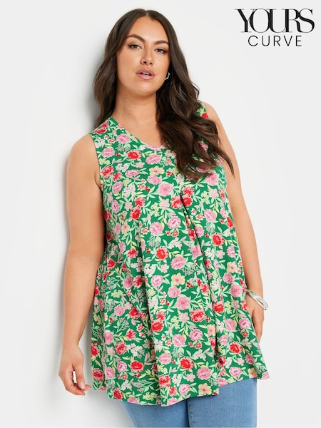 Verde - Yours Curve Abstract Floral Imprimeu Swing Vest Top (B48891) | 179 LEI