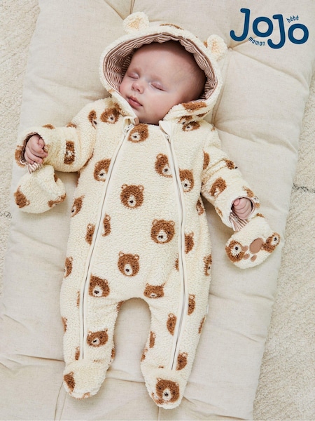 JoJo Maman Bébé Cream Bear Print Cosy Pramsuit (B48984) | R$ 360