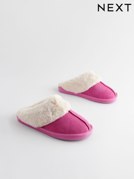 Pink Suede Faux Fur Lined Mule Slippers (B48995) | €15