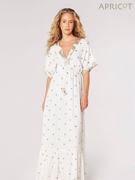 Apricot Cream Sequin Spot Kaftan Maxi Dress (B49028) | €38