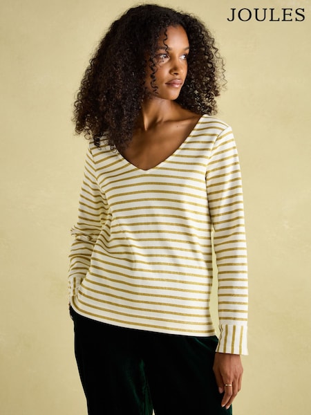Joules Harbour Cream/Gold V-Neck Jersey Top (B49043) | €22.50