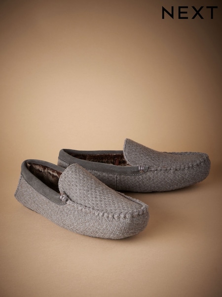 Taupe Brown Textured Moccasins Slippers (B49108) | €16