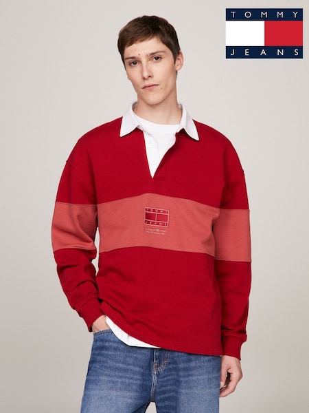 Tommy Jeans Red Tonal Flag Rugby Shirt (B49150) | 235 QAR