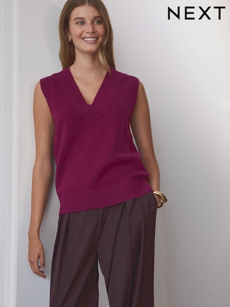 Red Burgundy Premium 100% Lambswool Sleeveless V-Neck Knitted Vest Tank Top (B49164) | €12