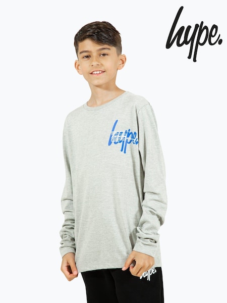Hype. Boys Grey Marl Double Long Sleeve 100% Cotton T-Shirt (B49189) | 99 QAR