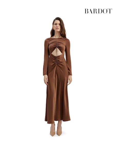 Bardot Brown Daring Satin Midi Dress (B49207) | €79
