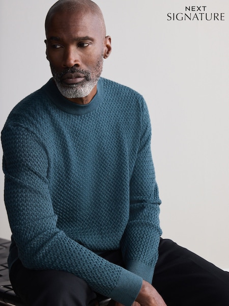 Green Signature 100% Merino Textured Crew Jumper (B49243) | €24