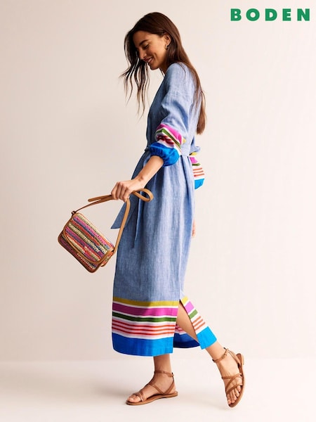 Boden Blue Linen Maxi Notch Neck Dress (B49248) | €113