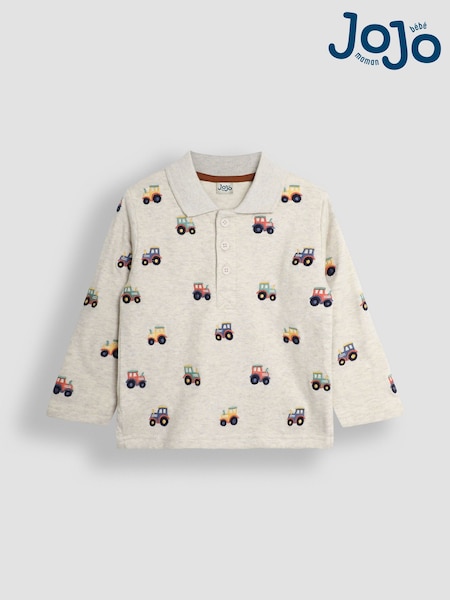 JoJo Maman Bébé Natural Tactor Long Sleeve Embroidered Polo Shirt (B49320) | €32