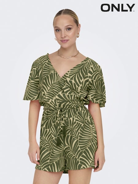 ONLY Palm Print Playsuit With A Touch Of Linen (B49348) | €12