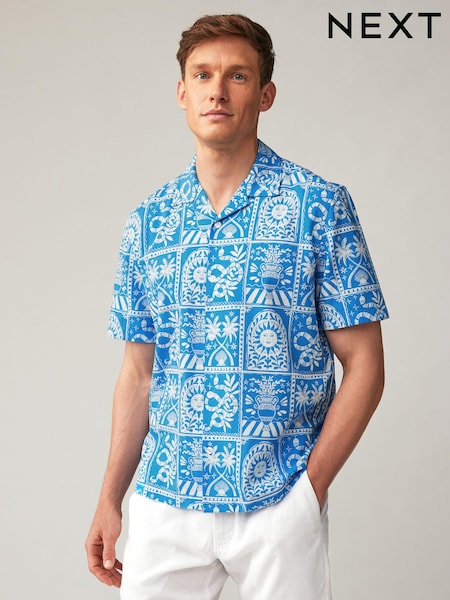 Blue Short Sleeve Printed Shirt (B49395) | 79 QAR