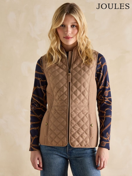 Braun - Joules Minx Showerproof Diamond Quilted Gilet (B49404) | 78 €