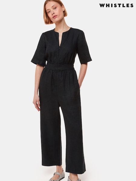 Whistles Black Linen Cosima Jumpsuit (B49464) | €190