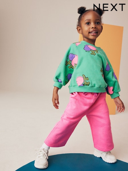 Pink Printed 100% Cotton Sweatshirt and Wide Leg Set (3mths-7yrs) (B49516) | €8 - €10.50