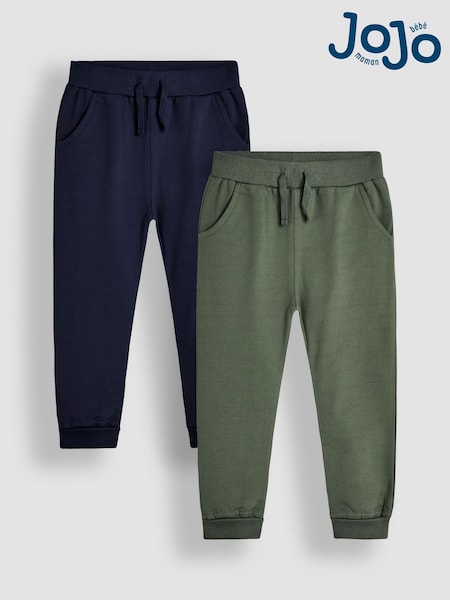 JoJo Maman Bébé Khaki & Navy Blue 2-Pack Fitted Joggers (B49574) | €34
