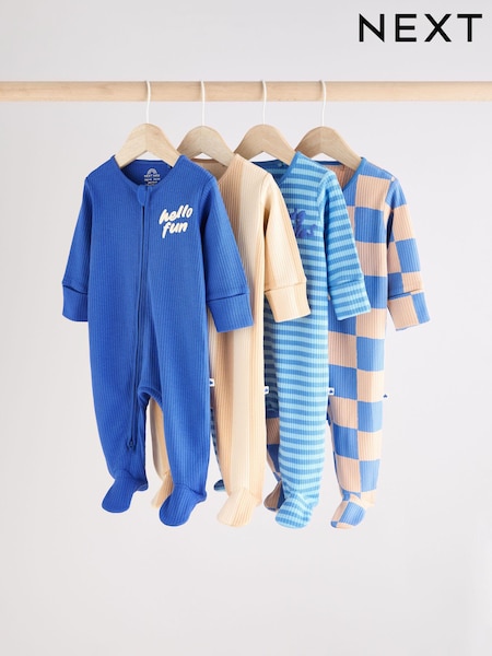 Azul - Baby Zipped Sleepsuits 4 Pack (0mths-2yrs) (B49620) | 36 € - 39 €