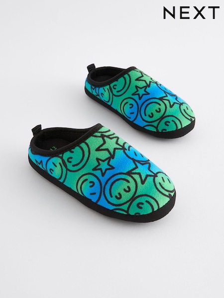 Blue Green Happy Face Warm Lined Mule Slippers (B49637) | AED42 - AED53