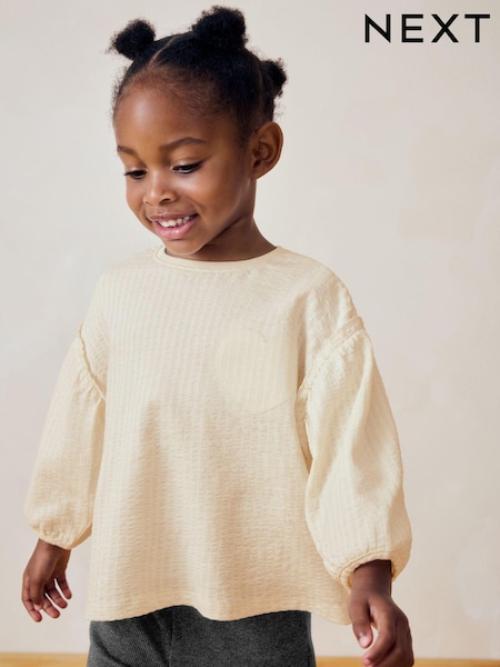 Cream 100% Cotton Long Sleeve Textured Top (3mths-7yrs) (B49692) | AED21 - AED28