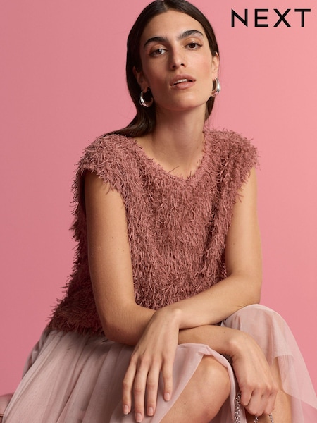 Pink Short Sleeve Fluffy Top (B49750) | €18