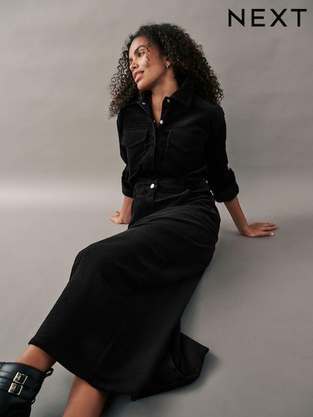 Black Corduroy Midi Dress (B49757) | €23