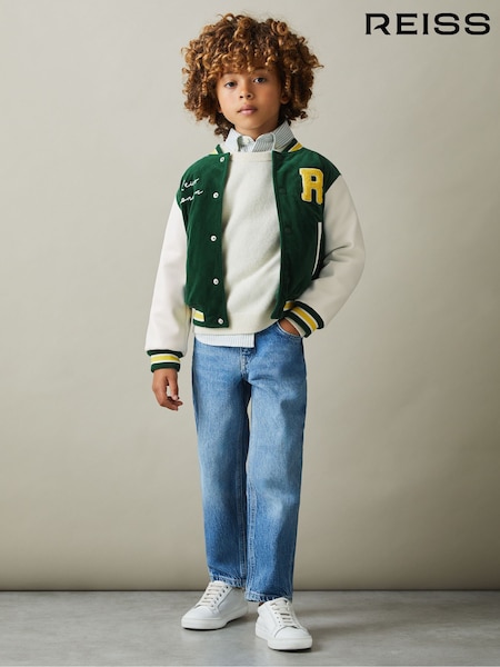 Reiss Forest Green Ward 3-9 yrs Hybrid Cord-Faux Leather Varsity Bomber Jacket (B49804) | AED562