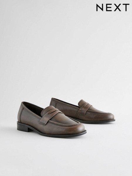 Black Brush Off Standard/Wide Fit Forever Comfort® Slim Leather Penny Loafers (B49811) | ₪154
