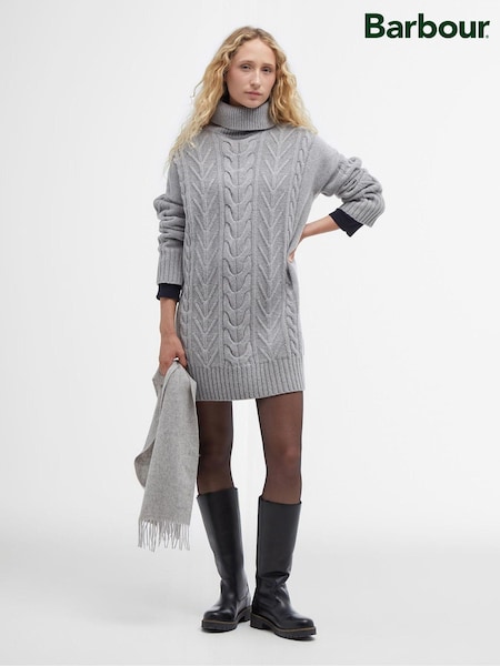 Barbour® Grey Beatrix Cable Knit Roll Neck Dress (B49896) | €239