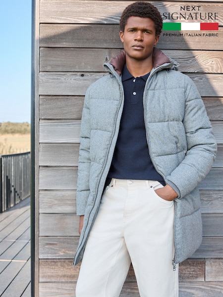Grey Signature Wool Blend Shower Resistant Nova Fides Puffer Coat (B50012) | €171