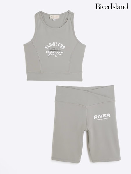 River Island Grey Girls 100% Cotton Active Graphic Tank Set (B50015) | 54 QAR