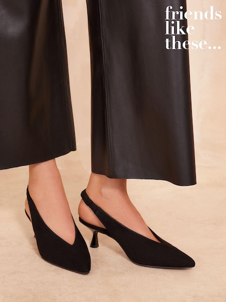 črna - Friends Like These Pointed Toe High Vamp Slingback Low Heel Court Shoes (B50048) | € 30