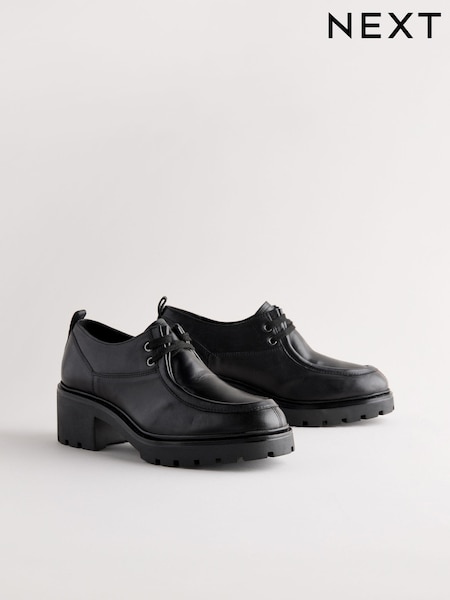 Black Forever Comfort® Leather Chunky Cleat Lace Up Heel Loafers (B50055) | €41