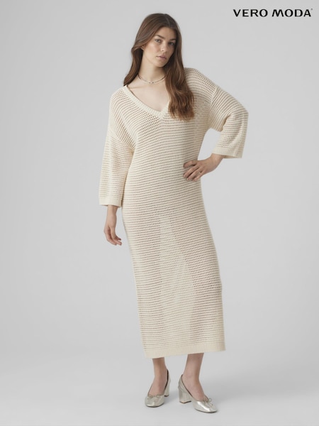 VERO MODA Long Sleeve Crochet Beach Dress (B50174) | 150 LEI