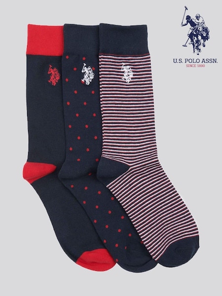 U.S. Polo Assn. Blue Mens Branded Smart Socks 3 Pack (B50201) | €25