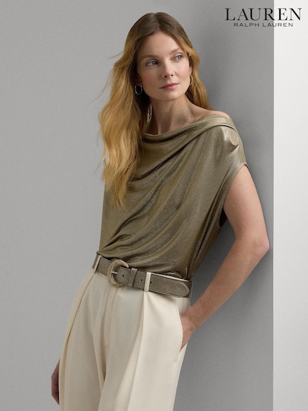 Lauren Ralph Lauren Gold Arlaine Foil Off Shoulder Top (B50220) | €72