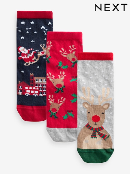 Rot/Marineblau - Cotton Rich Christmas Character Ankle Socks 3 Pack (B50267) | 5 € - 6 €