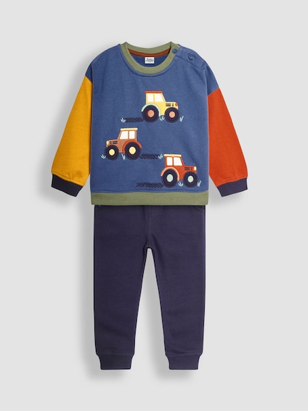 Denim Sininen traktori - Jojo Maman Bébé Colour Block Appliqué Sweatshirt & Jogger Set (B50304) | €49
