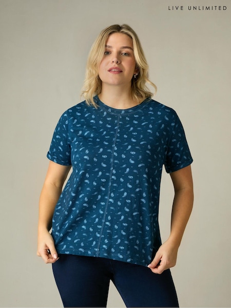 Live Unlimited Blue Curve Paisley Print 100% Cotton Slub Round Neck T-Shirt (B50309) | €26