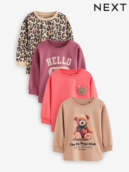 Pink 100% Cotton Long Sleeve Tops 4 Pack (3mths-7yrs) (B50359) | €30 - €36