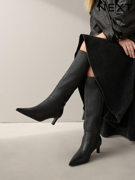 Black Leather Forever Comfort® Knee High Skinny Heeled Boots (B50390) | €138