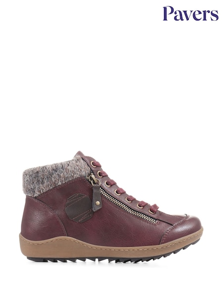 Pavers Burgundy Knitted cuff Lace up Ankle Boots (B50515) | AED262